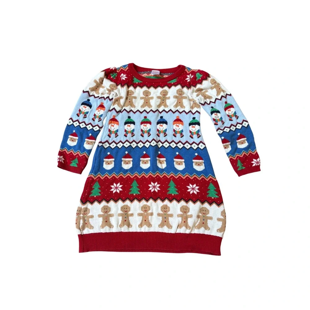 Gymboree Sweater Dress Kids Multicolor Christmas Gingerbread Santa SIZE 6
